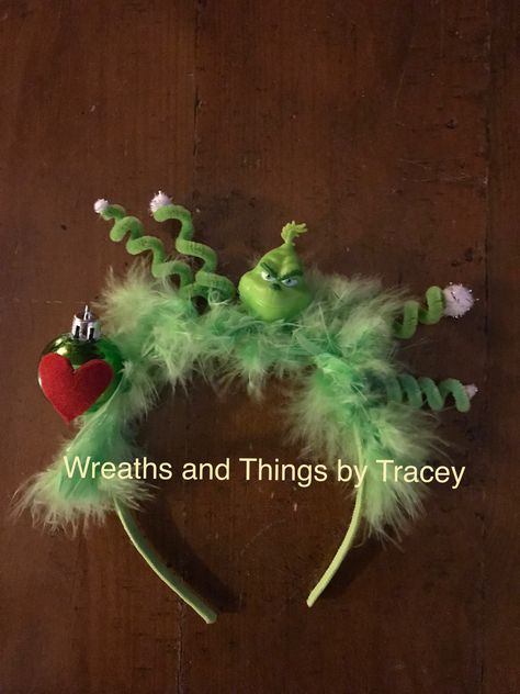 Holiday Headbands Diy, Grinch Headband Craft, Diy Grinch Headband, Cindy Lou Who Headband, Grinch Dressup Ideas, Grinch Headband, Grinch Headband Disney, Whimsical Christmas Party Headband, Holiday Headbands Christmas