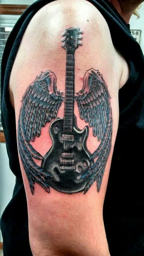 Tattoo Gibson Les Paul Gibson Les Paul Tattoo, Traditional Guitar Tattoo, Les Paul Tattoo, Music Tattoos Men, Drew Tattoo, Gibson Tattoo, Guitar Tattoos, Reflection Tattoo, Mens Body Tattoos