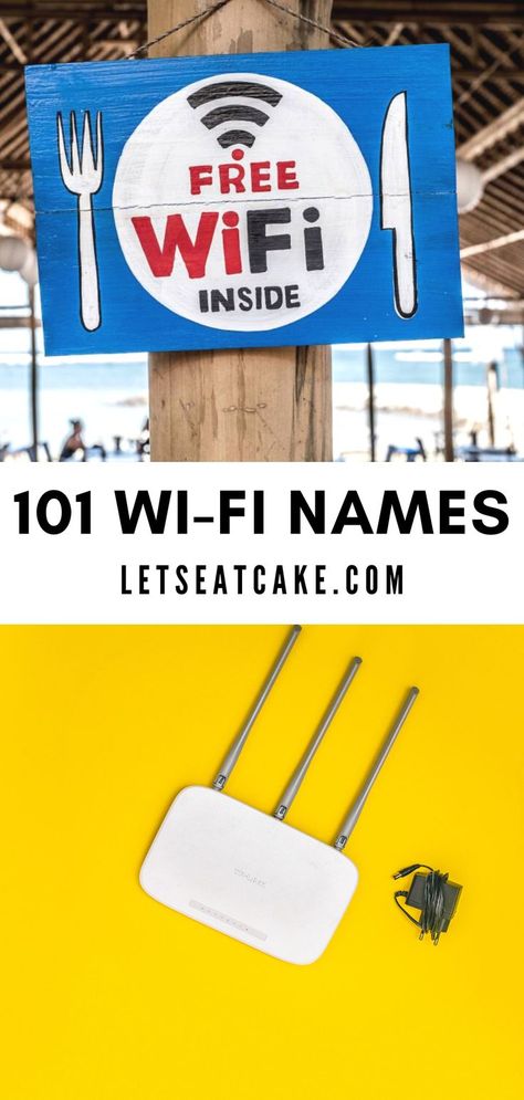 101 FUNNY Wi-Fi Name Ideas For Your Home. Entertain Your Friends, Neighbors, And Hackers With These Hilarious Wi-Fi Name Ideas. Every person has Wi-fi just about so why not have a good time with it and make everyone laugh? With these epic home Wi-Fi titles you will surely get a chuckle from neighbors and friends. From puns to pop culture references, these ideas will make anyone creeping on your network laugh. Find Harry Potter and GOT references + more. Funny Wifi Names, Hilarious Puns, Nerdy Jokes, Wifi Names, Bad Puns, Best Puns, Home Internet, Name Ideas, Pop Culture References