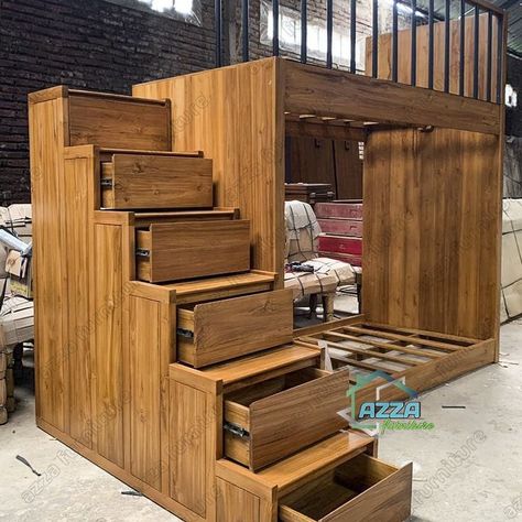 TEMPAT TIDUR MINIMALIS TINGKAT, Material dari kayu jati, informasi dan pemesanan hubungi kami ☎ contact : 📞 Phone wa : 082324007082 fast respon wa langsung 🌐 Chat whatsapp : http://bit.ly/AzzaFurniture Bed Designs With Storage, Bed Design, Divider, Room Divider, Bedroom, Bed, Furniture, Home Decor, Design