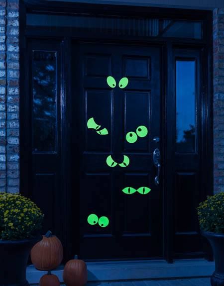 Simple Outdoor Halloween Decor, Blacklight Halloween, Glow Halloween, Glow In The Dark Halloween, Halloween Diy Outdoor, Spooky Eyes, Casa Halloween, Kid Friendly Halloween, Dark Halloween