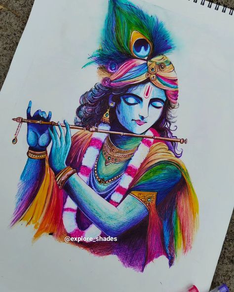 🌸Divine Ink Art: Krishna's Grace 🌸 Creating this ball pen artwork of Lord Krishna took immense patience, with every stroke carefully crafted to capture his divine essence. Experience the vivid hues and intricate details that bring Krishna to life. #explore_shades #krishnaart #ballpendrawing #divineart #artprocess #handmadeart #spiritualart #inkdrawing #detailedart t #vividcolor #dailypost #krishnapainting #radhekrishna #krishnasart How To Draw Krishna, Krishna Pen Art, Pen Sketch Ideas, Ballpen Drawing, Festival Drawing, Pen Artwork, Divine Essence, Krishna Drawing, Krishna Painting