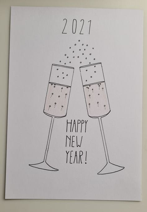 New Years Eve Cards Handmade, New Year Card Aesthetic, Happy New Year Cards Diy, New Years Eve Drawing, New Year Card Drawing, New Year Cards Diy, Happy New Year Card Diy, New Year Cards Handmade, New Years Cards