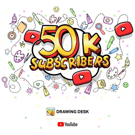 50k Subscribers Youtube, 50k Subscribers, Digital Fashion Design, App Drawings, Drawing Desk, Channel Logo, Drawing Sketching, Youtube Logo, Forever Grateful