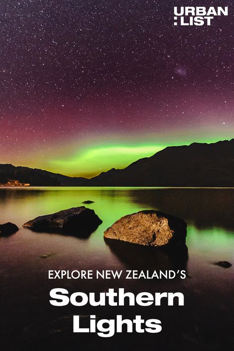 Reflections of the green Aurora Australis in a lake under a starry sky in New Zealand's Queenstown. Southern Lights New Zealand, Best Places In The World, Southern Lights, Night Swimming, Vacation Goals, Clear Blue Sky, South Island, Dark Skies, Places In The World