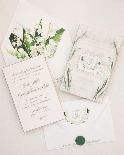 Katherine Jezek Design, Lily Of The Valley Wedding Theme, Wedding Lily Of The Valley, Lily Themed Wedding, Lily Of The Valley Invitation, Lily Of The Valley Wedding, Wedding Themes Outdoor, Lily Wedding, April Wedding