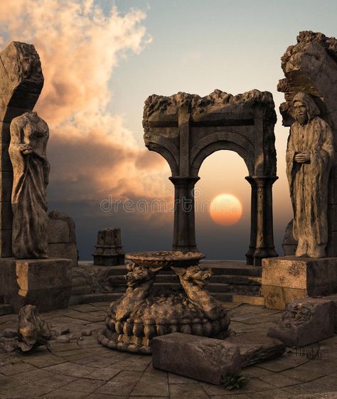 Fantasy Temple Ruins, Fantasy Temple, Ruined Temple, Fantasy Statue, Temple Ruins, Ancient Temple, Greek Temple, Free Art Print, Temple Art