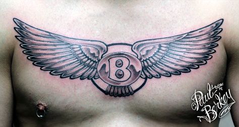 Bentley #tattoo by #paulberkey Bentley Symbol, Bentley Tattoo, Shaded Tattoos, Throat Tattoo, Tattoo Shading, Symbol Tattoo, Symbol Tattoos, Symbolic Tattoos, Chest Tattoo