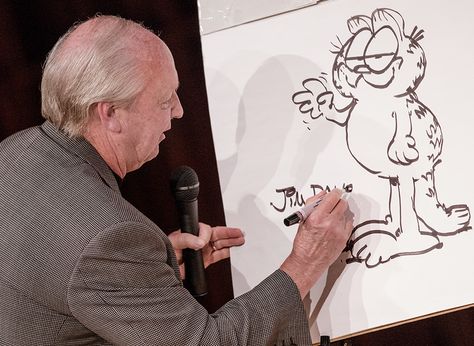 Jim Davis draws an illustration of Garfield the cat and signs it. Garfield The Cat, Jim Davis, Wax Museum, School Of Art, Famous Designers, Orange Cat, In The Fall, The School, Art School