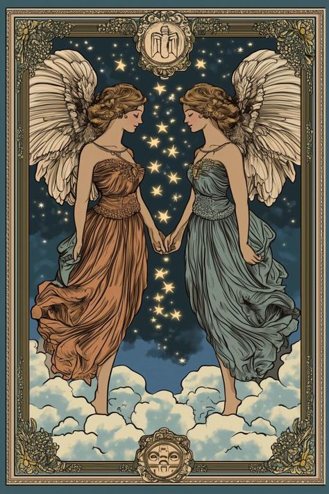 Dive into the ethereal beauty of this artwork showcasing the Gemini twins in a celestial embrace. With their wings shimmering and stars all around, this piece captures the harmony and duality of the zodiac sign. Perfect for lovers of astrology and mystical art. 🌟💫 #GeminiTwins #ZodiacArt #CelestialBeauty #MysticVibes... Lily Images, Gemini Twins, Indesign Layout, Gemini Art, Gemini Sign, Celestial Art, Zodiac Art, Mystical Art, Marriage Relationship