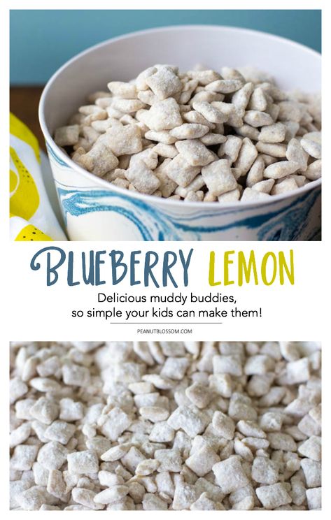 Lemon Muddy Buddies, Chex Muddy Buddies Recipe, Chex Muddy Buddies, Sweet Chex, Puppy Chow Chex Mix Recipe, Chex Mix Puppy Chow, Chow Recipe, Muddy Buddies Recipe, Lemon And Blueberry