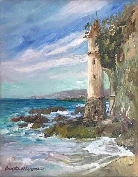 Enclosed Staircase, Cliff Beach, Victoria Beach, Beach Drawing, Lighthouse Art, Island Art, California Art, Beach Painting, The Tower