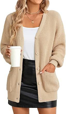 QUALFORT Women's Cardigan Sweater 100% Cotton Button-Down Long Sleeve Oversized Knit Cardigans with Pockets Soft Knit Cardigan, Cardigan Oversized, Oversized Knit Cardigan, Oversize Casual, Chunky Knit Sweater, Chunky Cardigan, Cotton Cardigan, Oversized Cardigan, Cardigan Top