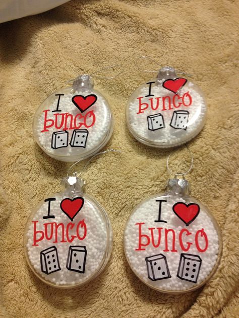 Bunko Gifts, Christmas Party Gift Ideas, Scout Ornaments, Bunco Christmas, Christmas Bunco, Bunco Prizes, Bunco Food, Bunco Dice, Bunco Gifts