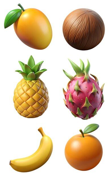 Photo plastic 3d set of exotic fruit fig... | Premium Photo #Freepik #photo Plastic Texture, Fruit Icons, Pineapple Fruit, Food Png, Mango Coconut, Fruit Slice, Islamic Posters, Exotic Fruit, I Am Game