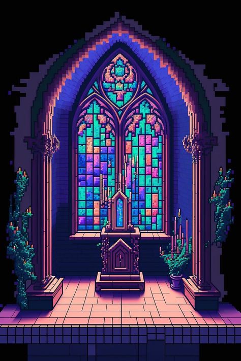 a church with colorful stained glass, pixel art, 16 bit, 8 bit Pixel Art Styles, Pixel Art Wallpaper, Religious Wallpaper, Stained Glass Church, Pixel Art Characters, Indie Game, 16 Bit, Pixel Art Design, Minecraft Art