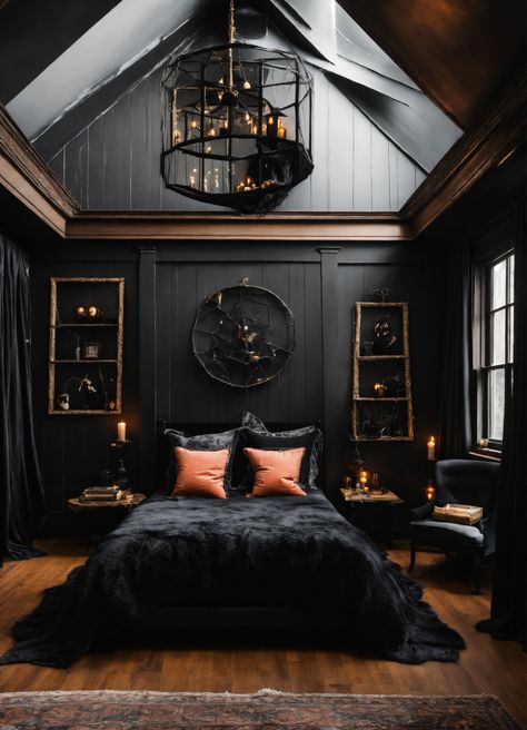 Dark Room Colors, Gothic Bedroom Aesthetic, Goth Cottagecore Aesthetic, Dark Room Decor, Dream Bedroom Inspiration, Dark Decor, Bedroom Upgrade, Dark Home Decor, Dark Home