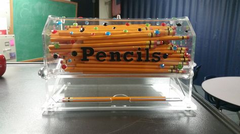 turn a straw dispenser into a pencil dispenser for the classroom. | Teacher hacks Pencil Dispenser, Straw Dispenser, Classroom Teacher, Teacher Hacks, A Pencil, Appreciation Gifts, Teacher Appreciation Gifts, School Teacher, The Classroom