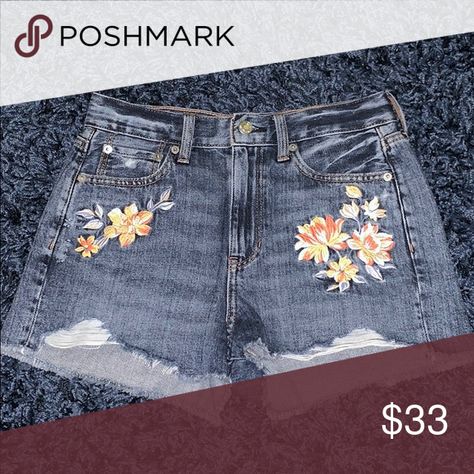 Flower Shorts, Mom Shorts, Just Don, Jean Shorts, American Eagle Outfitters, American Eagle, Denim Shorts, Size 2, Blue Color