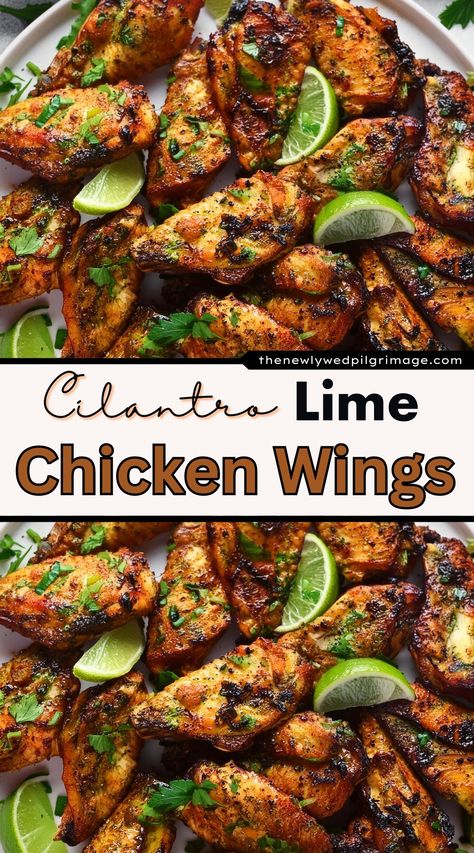 Easy Sizzling Cilantro Lime Chicken Wings Recipe - The Newlywed Cilantro Lime Wings, Chicken And Cilantro Recipes, Mexican Chicken Wings Recipes, Recipes With Cilantro, Tequila Lime Chicken Wings, Cilantro Lime Chicken Wings, French Onion Meatballs Recipe, Lime Cilantro Chicken, Lime Chicken Wings