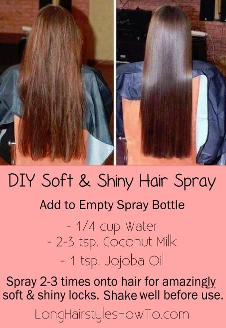 DIY Soft & Shiny Hairspray Add the following items to an empty spray bottle. – 1/4 cup of distilled water – 2-3 tsp. Coconut Milk – 1 tsp Jojoba Oil Spray 2-3 times onto hair for amazingly soft & shin Soft Shiny Hair, Hair Remedies, Hair Shine, Hair Spray, Fashion Hacks, روتين العناية بالبشرة, Hair Repair, Health And Beauty Tips, Shiny Hair