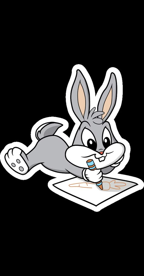 Cartoon sticker with a young Bugs Bunny who is drawing a carrot on a piece of paper.. Bugs Bunny Wallpaper, Tapsi Hapsi, Bugs Bunny Cartoon, Baby Bugs Bunny, Bugs Bunny Drawing, Bugs Bunny Cartoons, Bunny Cartoon, Baby Looney Tunes, Old School Cartoons