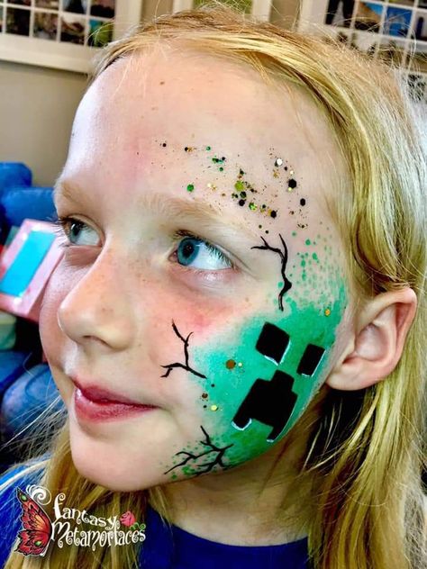 Video Game Face Paint, Roblox Face Paint, Minecraft Facepainting, Minecraft Face Paint, Minecraft Makeup, Painting Minecraft, Minecraft Face, Easy Face Painting Designs, Spring Fair