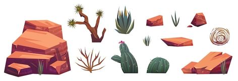 Set of desert mountain rocks cacti tumbl... | Free Vector #Freepik #freevector #stone #boulder #rock #stone-rocks Desert Mountains Drawing, Desert Elements, Desert Landscape Design, Mountain Rocks, Boulder Rock, Rock Steps, Desert Hills, Rock Cactus, Rock Background