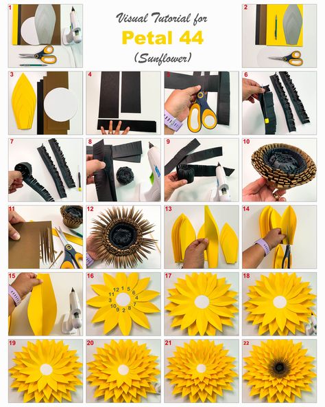 Sunflower Paper Flowers, Cardstock Flowers, Giant Paper Flowers Template, Sunflower Crafts, Sunflower Party, Paper Sunflowers, Instagram Visual, Bee Party, Summer Crafts For Kids