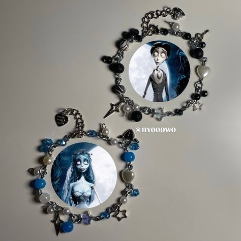 MATCHING CORPSE BRIDE BRACELETS + each one : 6.50€ | as a set : 12€ ( instead of 14€ ) + YOU‘LL ALSO GET FREE GIFTS !!!!!!! + shipping! + paypal | Cc ~ these contain glass/ceramic beads, plastic beads, and metal charms! please be gentle with them as they may break if dropped! also keep them away from water and moisture to prevent tarnish. Let me know if you have any questions! 💗 #handmade #beadjewelry #bracelet #vong #vongtay #vonghandmade #fyp #fyp #fy #foryou #charm #aesthetic #y... Corpse Bride Bracelet, Charm Aesthetic, Bride Bracelet, Metal Charms, Be Gentle, Corpse Bride, Jewellery Ideas, Glass Ceramic, Metal Charm