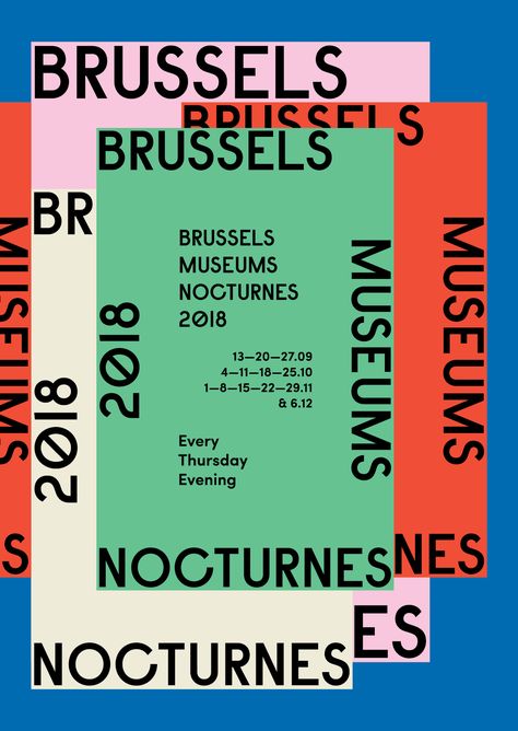 Specht Studio — Brussels Museums Nocturnes Layering Design Graphic, Color Blocking Design Graphics, Graphic Design Repetition, Layer Graphic Design, Layered Poster Design, Poster Design Colorful, Repetition Graphic Design, Layering Graphic Design, Color Block Poster