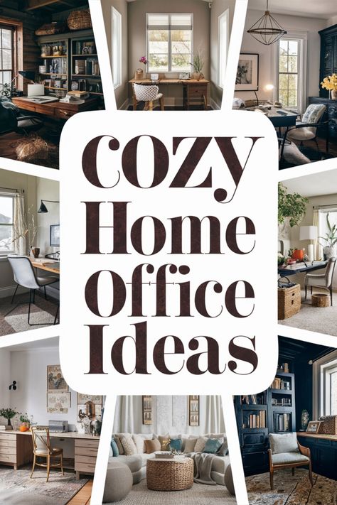 "Collage of stylish home office setups with cozy decor." Home Office Oasis, Country Cottage Office Ideas, Home Office Ideas With Windows, Study Reading Room, Home Offices Designs, Home Office Corner Ideas, Home Office Sitting Area, English Cottage Office, Den Room Ideas Small Office