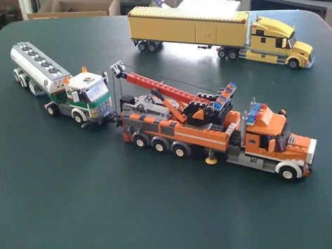 Three trucks Lego Tow Truck, Lego City Truck, Lego City Fire Station, Heavy Wreckers, Lego City Police, City Ideas, Lego Town, Lego Vehicles, Lego Truck