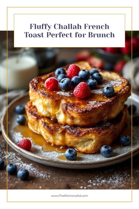 The Kitchens Aid Recipe - Fluffy Challah French Toast Perfect for Brunch French Toast Recipe Dairy Free, French Toast Recipe Challah, French Toast With Challah Bread, Honey French Toast, Hallah Bread Recipe French Toast, Hallah Bread Recipe, Challah French Toast Recipe, Challah Bread French Toast, New Years Brunch