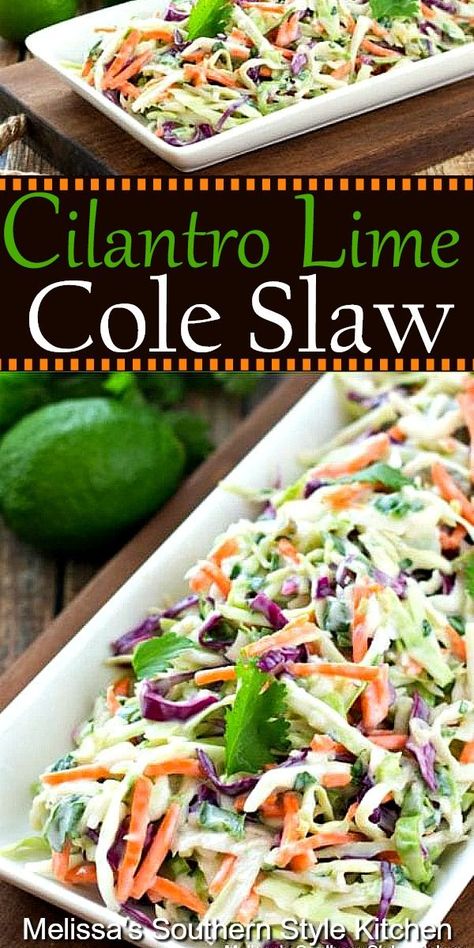 Cole Slaw Salads, Cole Slaw Healthy, Mexican Slaw Recipe, Healthy Cole Slaw, Mexican Cole Slaw, Lime Coleslaw Recipe, Spicy Fish Tacos, Asian Coleslaw, Cilantro Salad