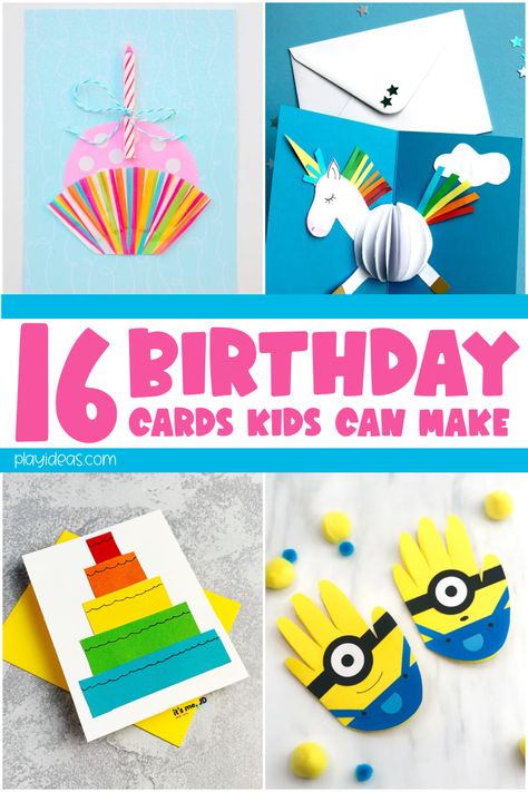 Surprise a friend or family member with a super special homemade card. We've rounded up 16 easy birthday cards kids can make all by themselves. So sweet! Birthday Card Ideas Diy Easy, Diy Cards For Kids To Make, Birthday Card Made By Kids, Easy Birthday Invitations Diy, Cards For Kids To Make Easy, Birthday Card Ideas From Kids, Homemade Birthday Card For Grandma, Diy Birthday Cards For Teacher, Kids Craft Birthday Cards