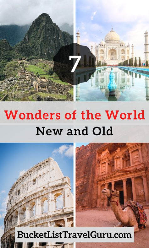 The 7 Original and 7 New Wonders of the World | Bucket List Travel Guru The Wonders Of The World, The 7 Wonders Of The World, 7 Wonders Of The Ancient World, Landmarks Of The World, 7 World Wonders, Great Pyramids Of Giza, World Bucket List, Nile River Cruise, 7 Wonders Of The World