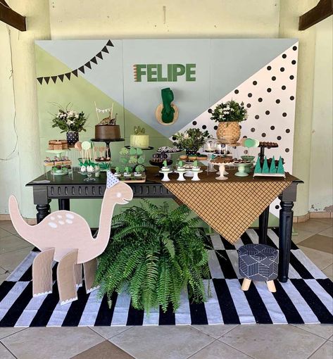 Felipe first birthday | CatchMyParty.com Dinosaur 1st Birthday Party, Dinosaur 1st Birthday, Dinosaurs Birthday Party, Dinosaur Birthday Theme, Dinosaurs Birthday, Dinosaur Birthday Party Decorations, Birthday Wishes For Him, Dinosaur Birthday Cakes, Dinosaur Theme Party