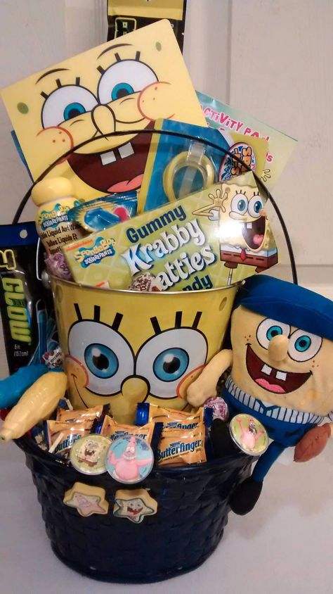 Teenage Aesthetic, Birthday Gift Basket, Gifts Baskets, Unique Gift Baskets, Spongebob Birthday Party, Happy Christmas Day, Kids Gift Baskets, Holiday Baskets, Birthday Basket