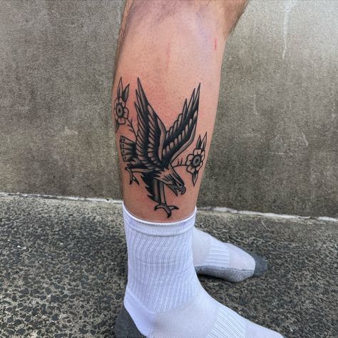 Honoured to do Chris’s first tattoo!! Thanks mate! Chris was looking for a bold black eagle 🦅 #tattoo #tradtattoos #traditionaltattoo #eagletattoo #boldtattoos #centralcoast #terrigal #terrigalbeach Eagle Tattoo American Traditional, Eagle Tattoo Thigh, Traditional Bald Eagle Tattoo, Trad Eagle Tattoo, Traditional Tattoos Eagle, Treaty Oak Revival Tattoo, Grandpa Tattoos, American Traditional Eagle Tattoo, Roadrunner Tattoo