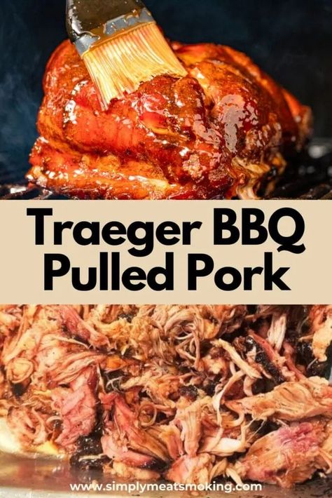 Smoked Pulled Pork on A Traeger Pellet Grill - Simply Meat Smoking Treager Smoker Recipes Pulled Pork, Pork Roast On Traeger Grill, Smoked Bbq Pulled Pork, Pulled Pork Loin Smoker Recipes, Traeger Smoked Pork Butts, Pulled Pork Pellet Smoker, Pulled Pork Smoker Recipes Traeger, Trager Grill Pulled Pork, Smoked Italian Beef