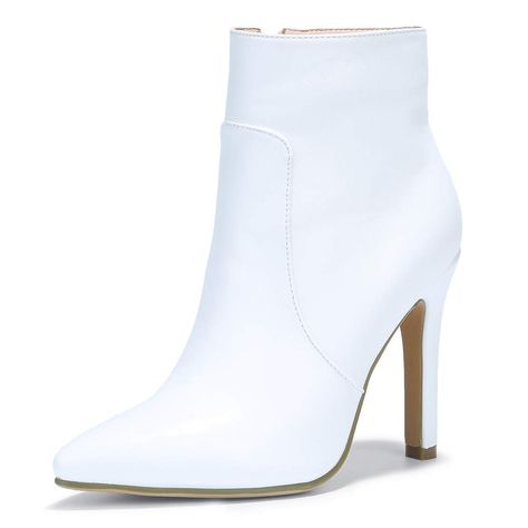 Women's Fashion Ankle Boots Comfy Pointed Toe High Heels Side Zipper Booties*** To view further for this item, visit the image link. (This is an affiliate link) #womensanklebootsandbooties White Chunky Boots, White Heel Boots, Black Chunky Boots, White Ankle Boots, White Booties, Ankle Boots For Women, Black Heel Boots, Pointed Toe Boots, Toe Boots