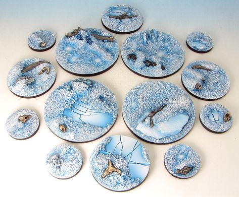 Snow Bases Warhammer, 40k Bases, Warhammer Bases, Miniature Basing, Warhammer 40k Necrons, 40k Space Wolves, Dnd Minis, Miniatures Painting, Warhammer Terrain