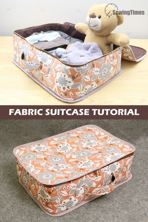 DIY FABRIC SUITCASE | Travel Luggage Bag Sewing & Tutorial [sewingtimes] Suitcase Sewing Pattern, Fabric Suitcase Pattern, Sewing Travel Bags, Diy Travel Bags, Travel Bag Sewing Pattern, Travel Bag Sewing, Travel Bag Pattern, Fabric Suitcase, Suitcase Diy