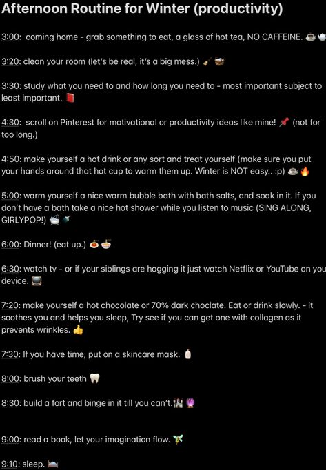 This is just an idea for what I would do on my free afternoon. Afternoon Schedule, Unwind Routine, Afternoon Routine Ideas, Winter Arc Morning Routine, Afternoon Routine, Productive Afternoon Routine, Winter Arc Routine, Aesthetic Afternoon Routine, Night Time Wind Down Routine