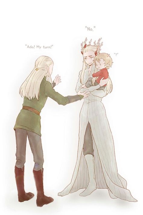 Awww The Elf King doesn't want to share his little Bilbo Hobbit Movie, Legolas And Thranduil, Lotr Funny, Hobbit Art, Into The West, Lotr Art, Hobbit Hole, Tauriel, My Turn