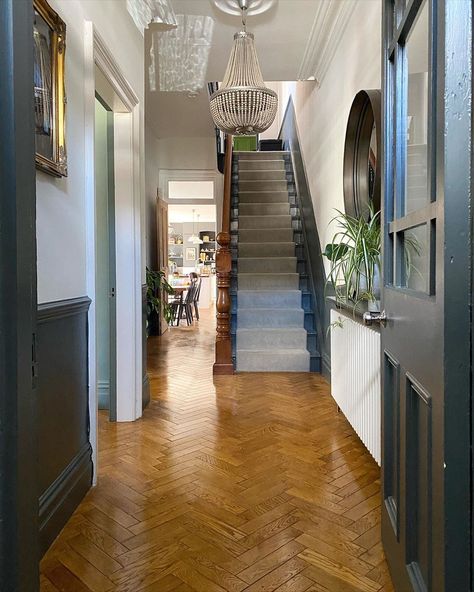 Flooring Hallway, Stairs And Hallway Ideas, Stair Paneling, Victorian Hallway, That Friday Feeling, Parquet Floor, House Staircase, Hallway Inspiration, Hello Friday