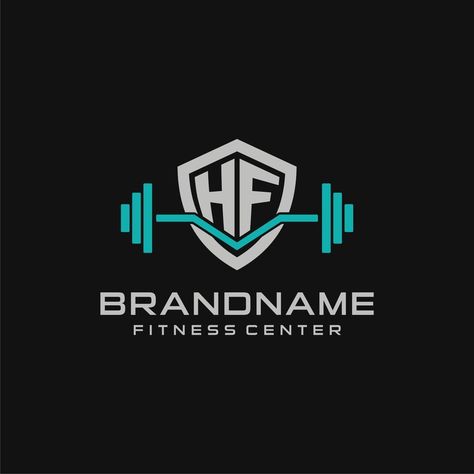 Creative letter HF logo design for gym or fitness with simple shield and barbell design style Gym Logo Design Ideas Style, Hf Logo Design, Gym Logo Design Ideas, Gym Logo Design, Gym Branding, Gym Logo, Fitness Logo Design, Illustrator Design, Fitness Logo