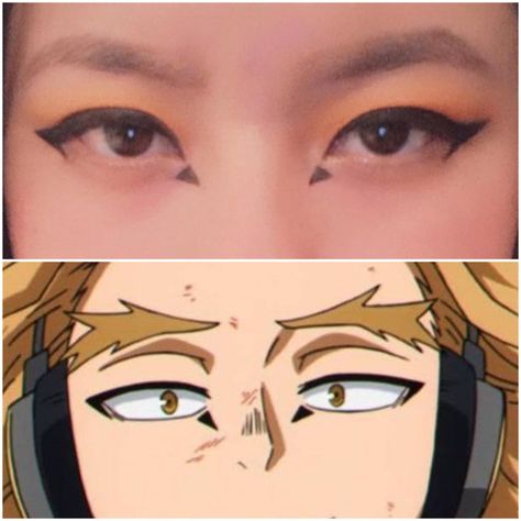 Mha Hawks Eyeliner, Hawks Eye Makeup Bnha, Mha Makeup Looks, Hawks Make Up, Hacks Eyeliner Bnha, Mha Inspired Makeup, Mha Makeup, Anime Inspired Makeup, Hawks Cosplay