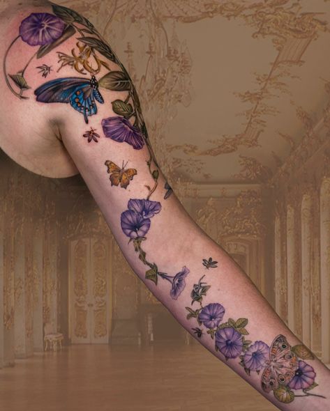 66 Amazing Floral Sleeve Tattoos For 2024! 38 Outsons Botanical Tattoo Sleeve, Realistic Flower Tattoo, Earthy Tattoos, Flower Tattoo Ideas, Tattoos To Cover Scars, Lavender Tattoo, Beautiful Flower Tattoos, Tattoos For Women Half Sleeve, Vine Tattoos